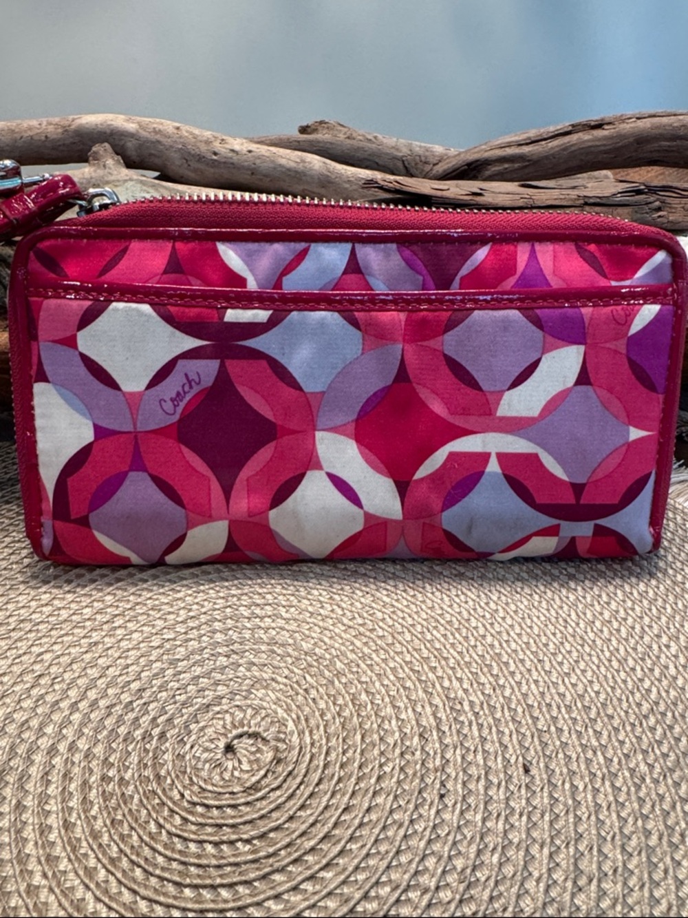 Coach Poppy project Red & Pink Signature Zip Wristlet Wallet - Picture 3 of 5